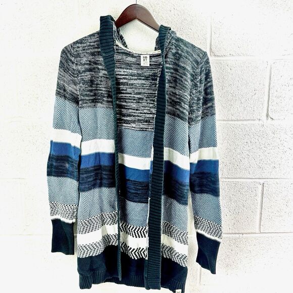 Roxy Hooded Navy Black Striped Sweater Cardigan Knit Women’s Sz XL - Picture 1 of 7